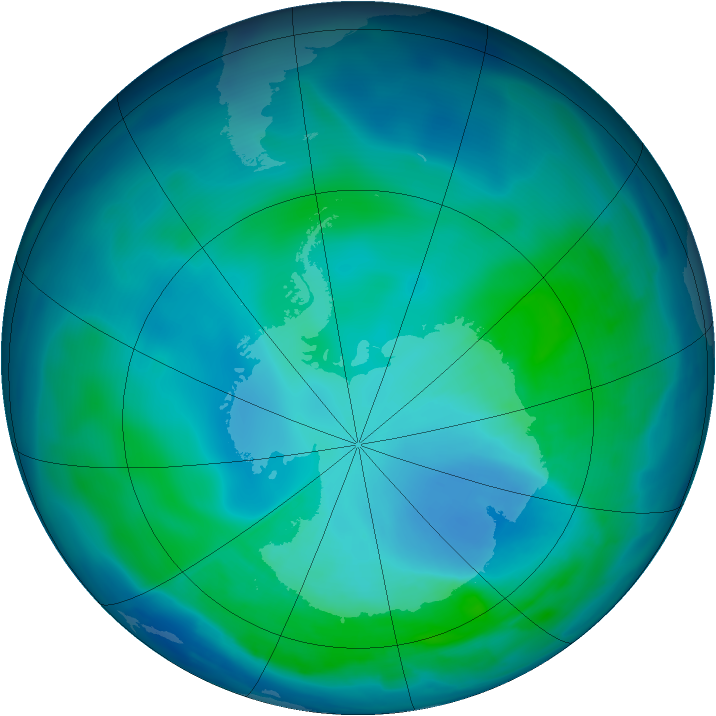 Antarctic ozone map for 31 January 2009